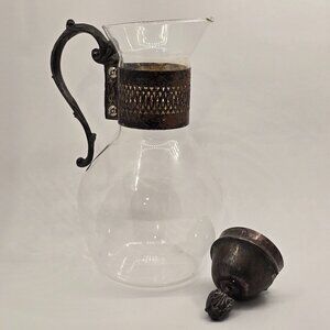 CHIPPED/RUST - Vintage Corning Brand Glass Carafe For Coffee/Tea With Insert